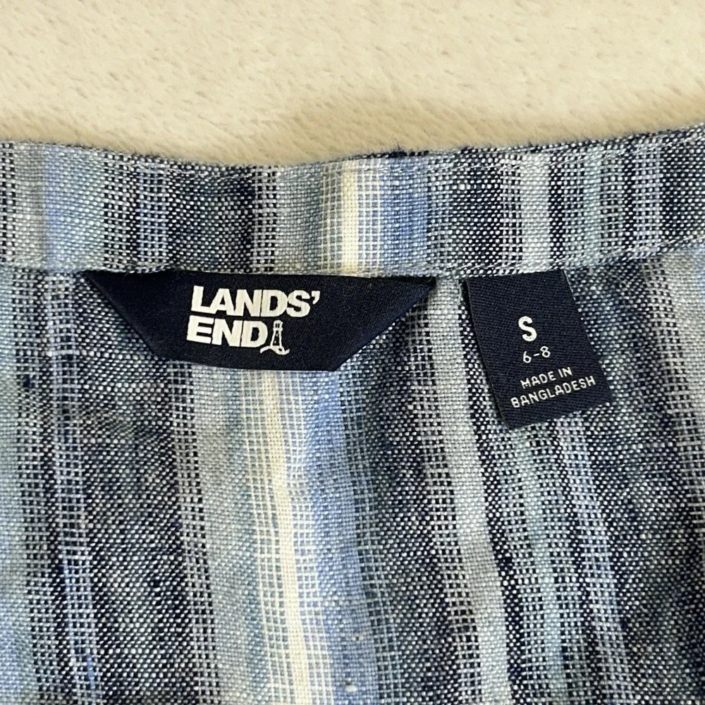 Lands End Blue Striped 100% Linen Scoop Neck Maxi Dress Size Small (6-8) - Picture 3 of 9
